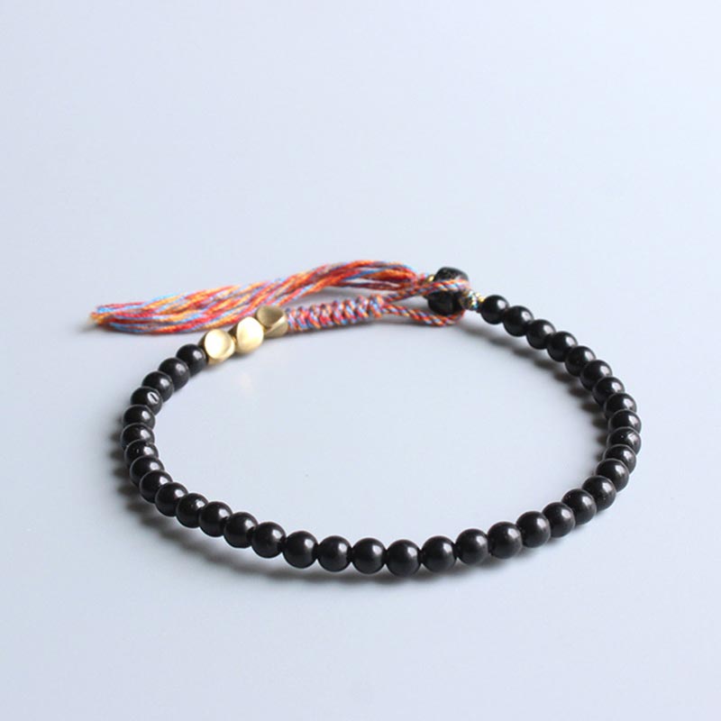 Buddha Stones Handmade Tibetan Black Onyx Tassel Bracelet