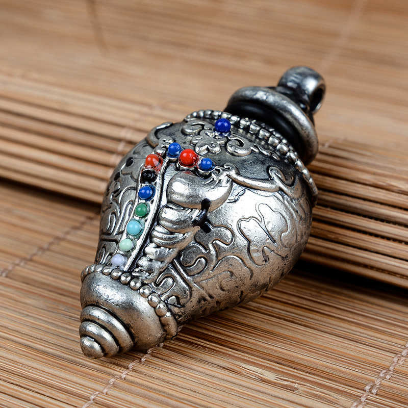 Tibetan Shankha Copper Colorful Beads Wealth Necklace Pendant