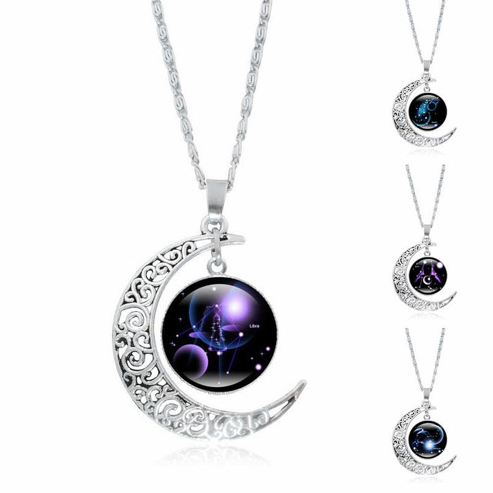 Buddha Stones 12 Constellations of the Zodiac Moon Protection Necklace Chain Pendant