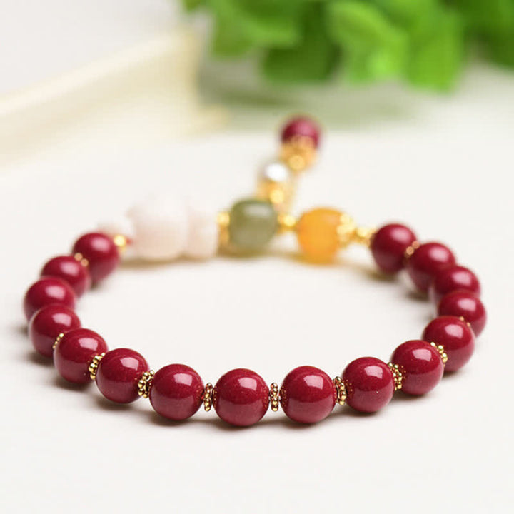 Year of the Rabbit Cinnabar Hetian Jade Bunny Beaded Blessing Bracelet