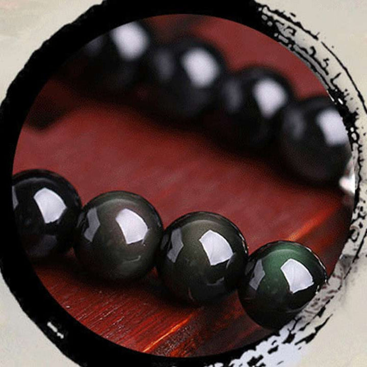 Chinese Zodiac 108 Beads Black Obsidian Tiger Eye Fortune Mala Bracelet