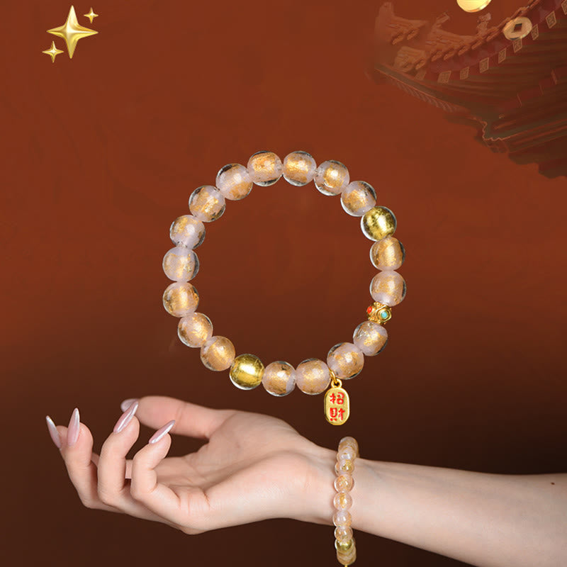 Buddha Stones Tibetan Incense Ash Liuli Glass Bead Lucky Fortune Fu Character Charm Bracelet