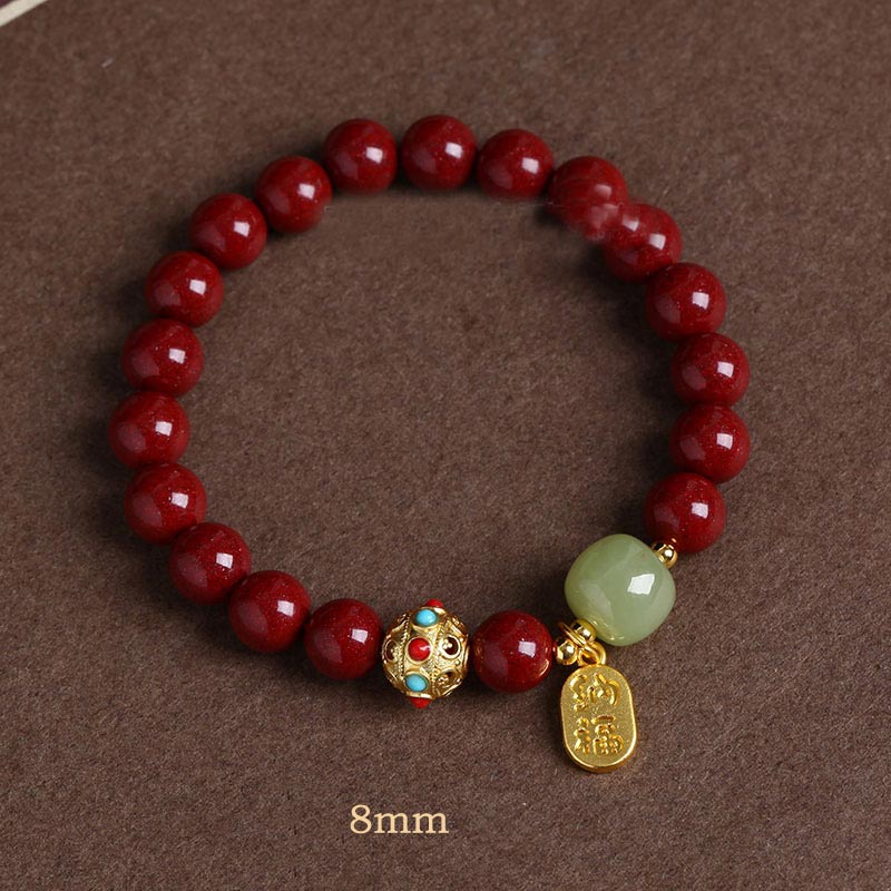 Buddha Stones Cinnabar Green Aventurine Fortune Protection Charm Bracelet