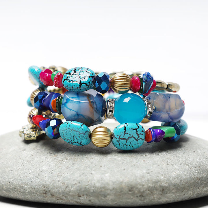 Buddha Stones Multilayer Irregular Turquoise Agate Beads Blessing Bracelet