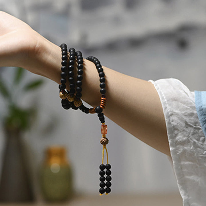 Buddha Stones Tibetan Mala Cypress Bodhi Seed Red Agate Healing Bracelet