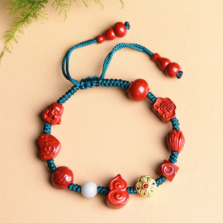 Natural Cinnabar Gourd Om Mani Padme Hum Laughing Buddha Blessing String Bracelet