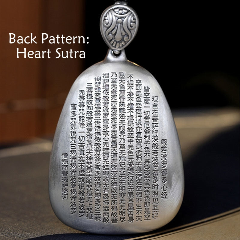 Buddha Stones 999 Sterling Silver Chinese Zodiac Natal Buddha Heart Sutra Engraved Protection Necklace Pendant