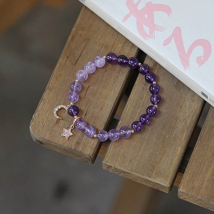 Amethyst Crystal Moon Star Healing Bracelet