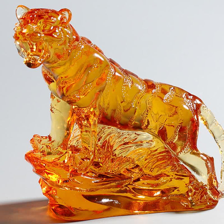 Handmade Liuli Crystal Tiger Art Piece Protection Home Decoration