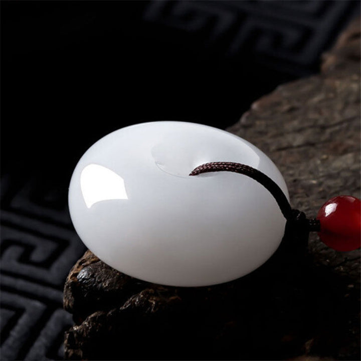 Round Hetian White Jade Peace Buckle Blessing Necklace Pendant