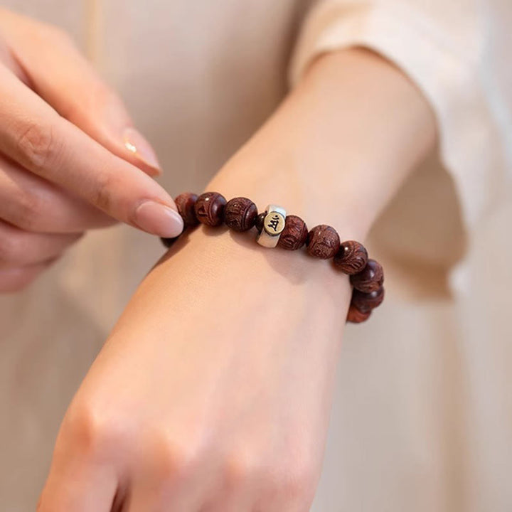 Buddha Stones Chinese Zodiac Natal Buddha Small Leaf Red Sandalwood Om Mani Padme Hum Protection Bracelet