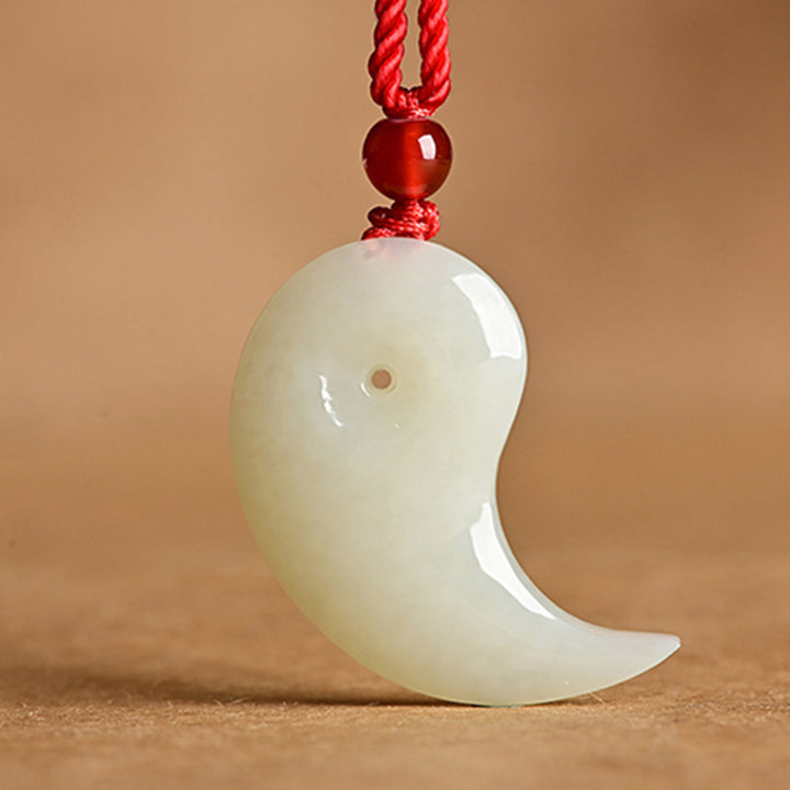 Yin Yang White Jade Cyan Jade Protection Blessing Necklace String Pendant