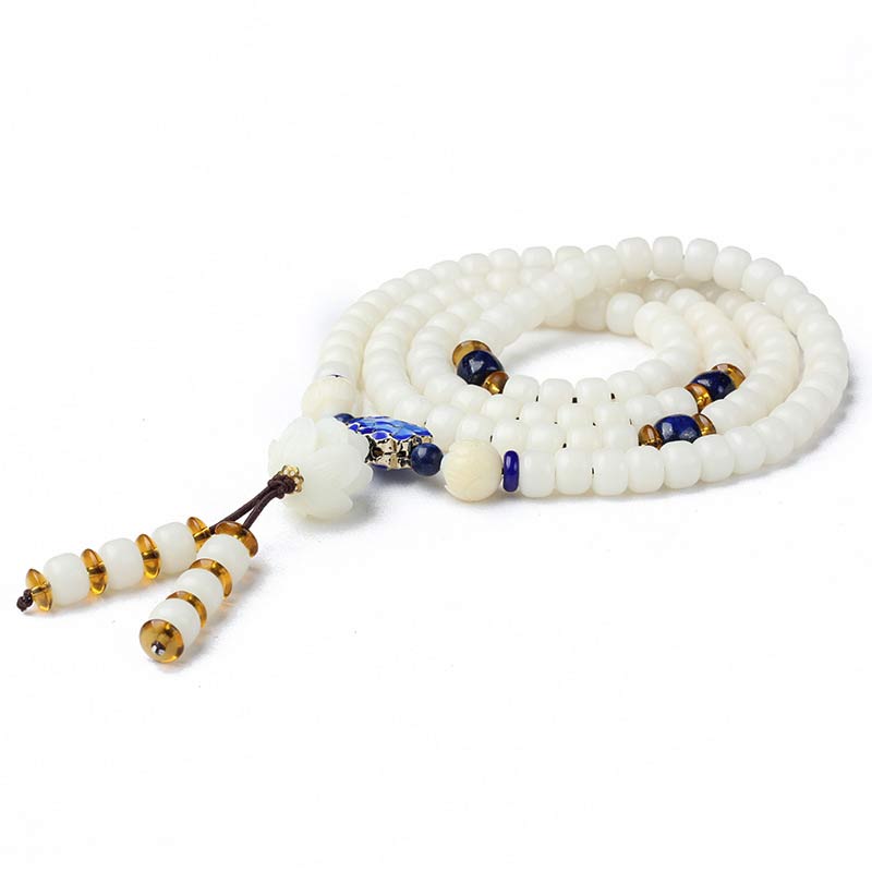 Buddha Stones White Bodhi Lotus Mala Focus Bracelet