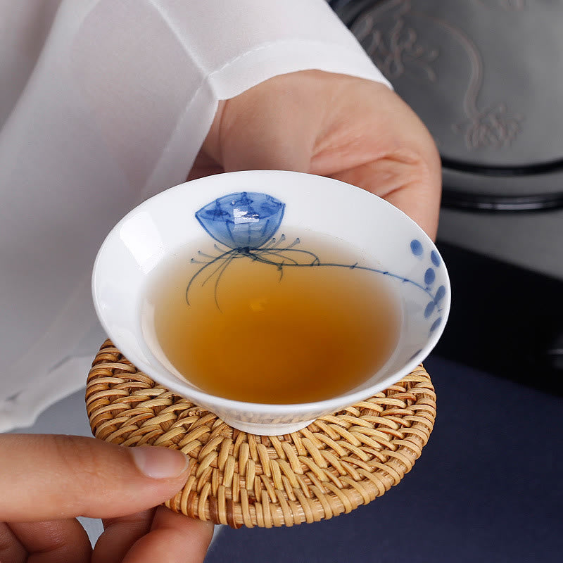 Buddha Stones Vintage Plum Orchid Bamboo Chrysanthemum Lotus Koi Fish Ceramic Teacup Kung Fu Tea Cups