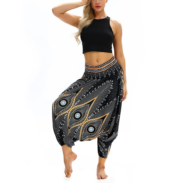 Buddha Stones Boho Feather Yoga Pants Hippie Harem Trousers Sports Fitness Dance Women's Pants