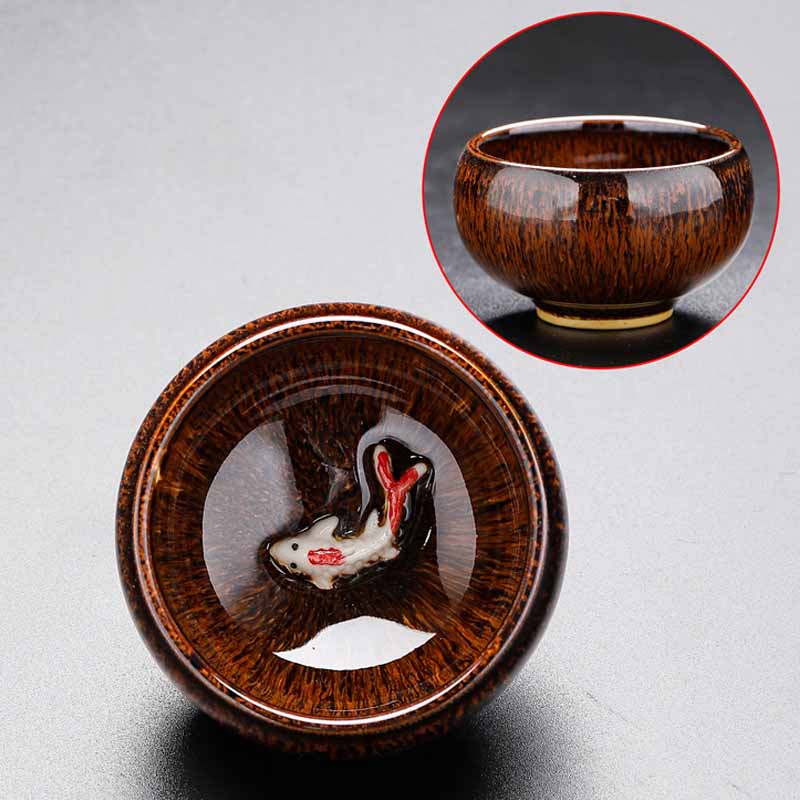 Buddha Stones Small Koi Fish Kiln Change Chinese Jianzhan Ceramic Teacup Kung Fu Tea Cup 60ml