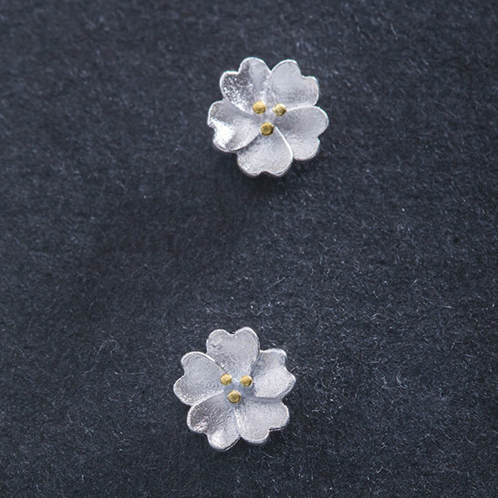 Buddha Stones 925 Sterling Silver Cherry Blossoms Floral Calm Stud Earrings