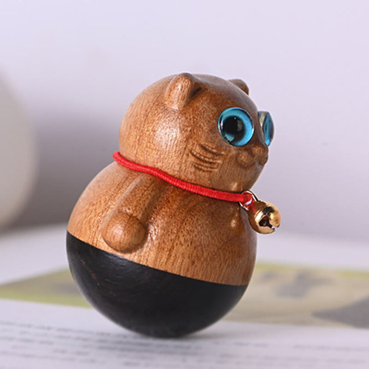 Buddha Stones Mini Lucky Cat Kitten Phoebe Zhennan Wood Blessing Decoration