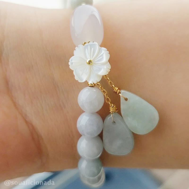 Buddha Stones Natural White Jade Luck Bracelet