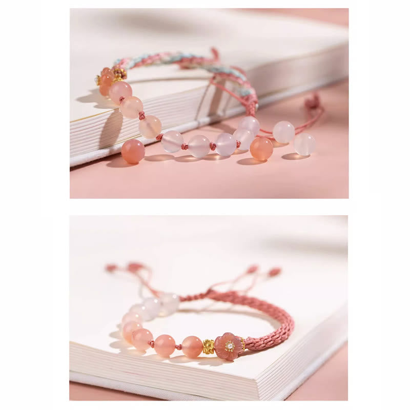 Buddha Stones Natural Gradient Agate Reincarnation Knot Peach Blossom Wealth Luck Handmade String Bracelet