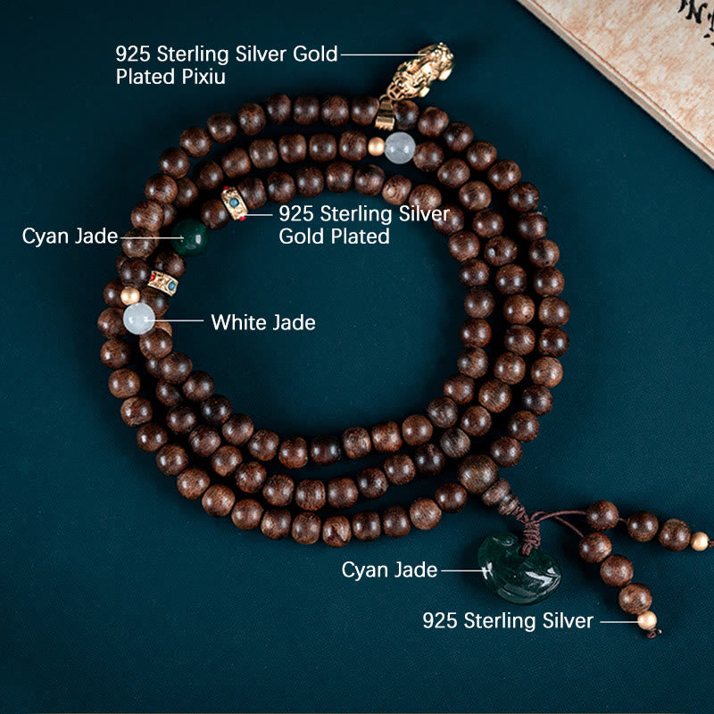 Buddha Stones 108 Mala Beads Kalimantan Agarwood Laughing Buddha Peace Buckle Red Agate Jade Strength Bracelet