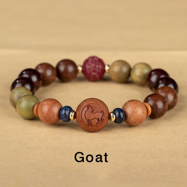 Buddha Stones Chinese Zodiac Natural Green Sandalwood Protection Bracelet