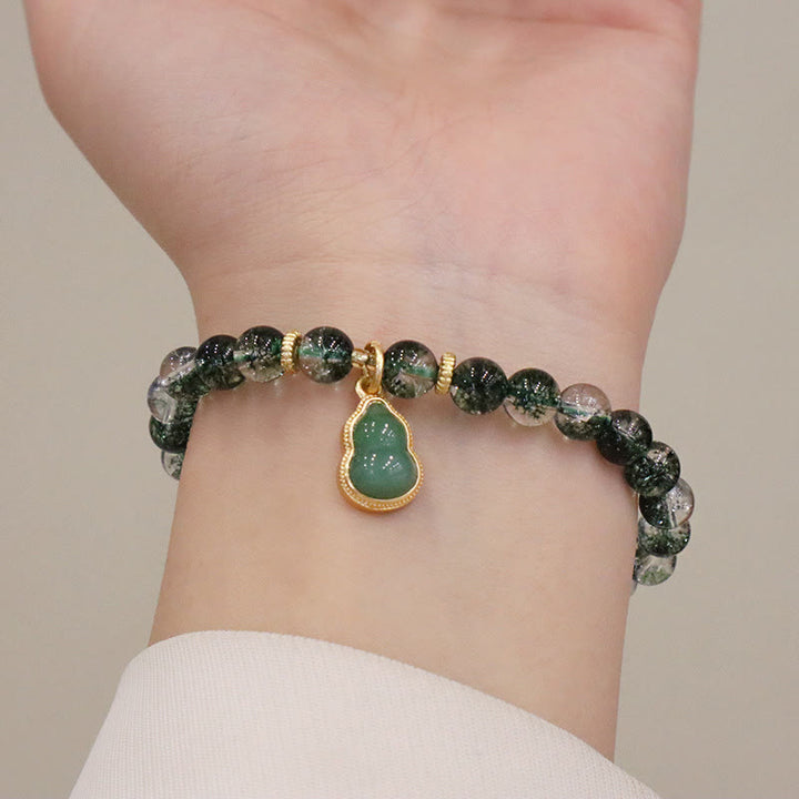 Buddha Stones Natural Green Phantom Confidence Gourd Buddha Charm Bracelet