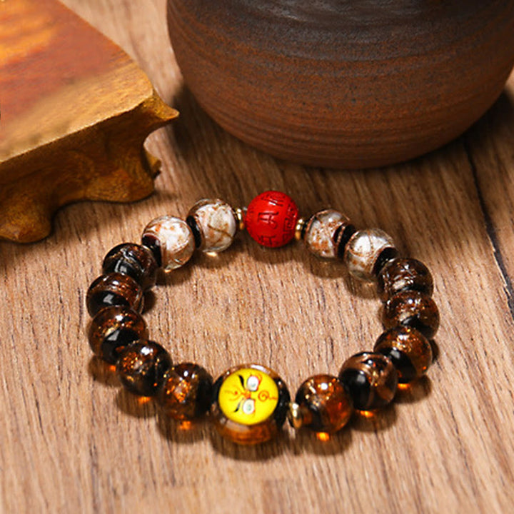 Buddha Stones Tibetan Five God of Wealth Thangka Liuli Glass Bead Chinese Zodiac Protection Bracelet