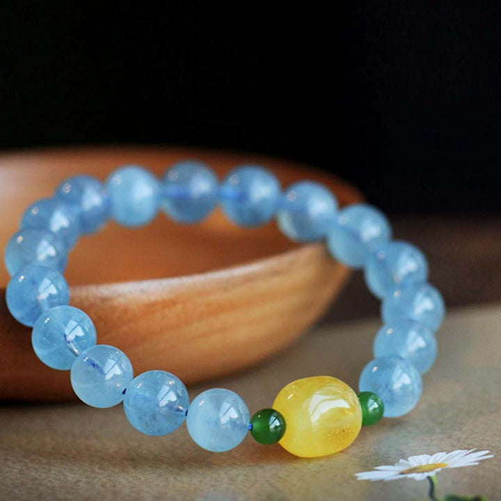 Natural Aquamarine Amber Beads Serenity Healing Bracelet