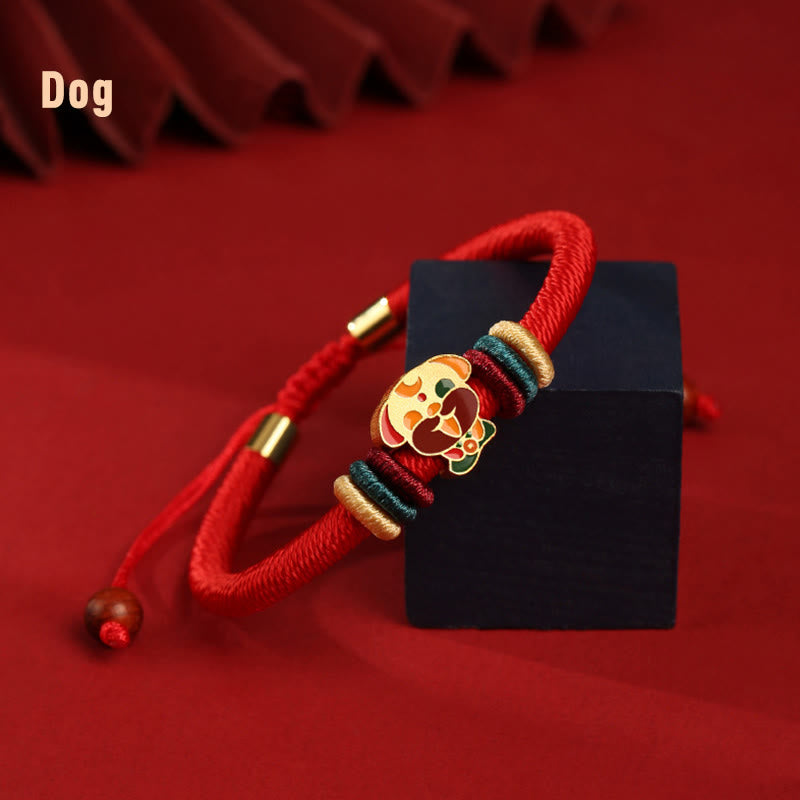 Buddha Stones Handmade 925 Sterling Silver Year of the Dragon Cute Chinese Zodiac Luck Braided Red Bracelet