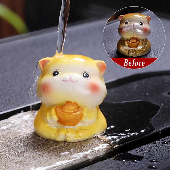 Buddha Stones Color Changing Cute Mini Cat Resin Tea Pet Wealth Home Figurine Decoration