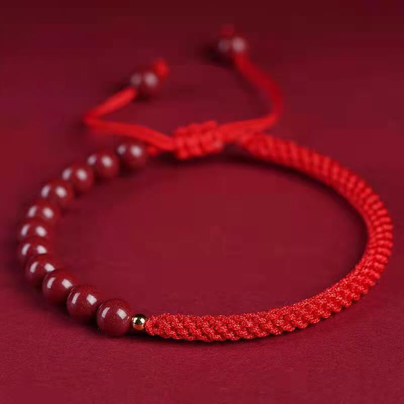 Buddha Stones Natural Cinnabar King Kong Knot Blessing String Bracelet