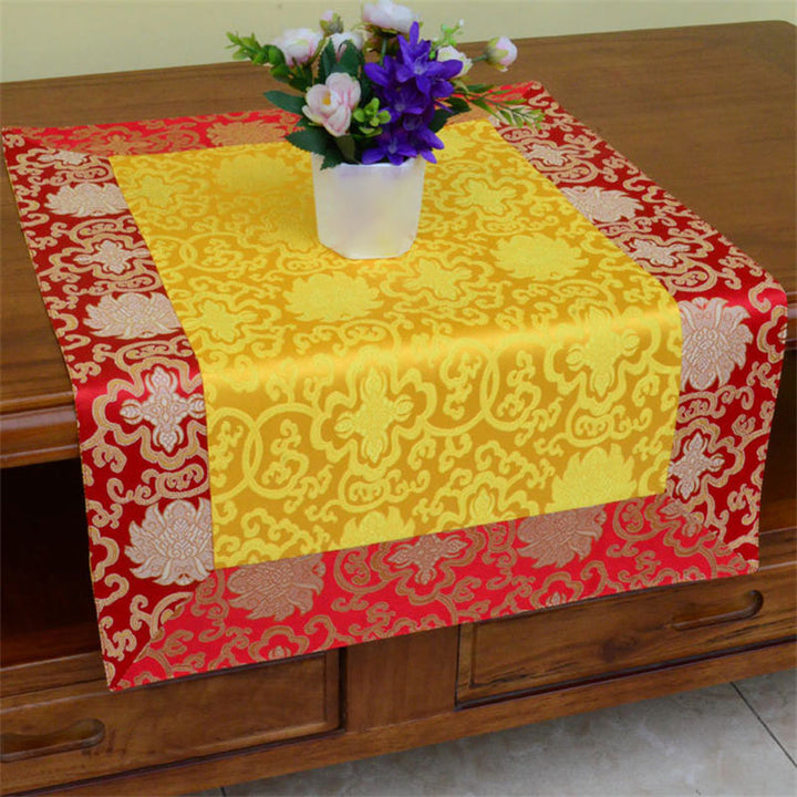 Brocade Prayer Altar Flower Vajra Dragon Pattern Auspicious Symbols Table Runner