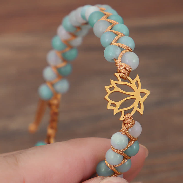 Buddha Stones Amazonite Beads Lotus Flower Balance Weave Bracelet