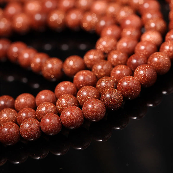 Buddha Stones 108 Mala Beads Goldstone Om Mani Padme Hum Swastika Confidence Bracelet