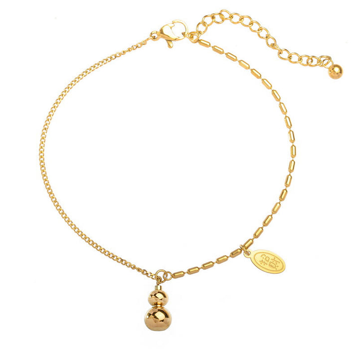 Buddha Stones 18k Gold Lucky Gourd Design Wealth Buckle Anklet