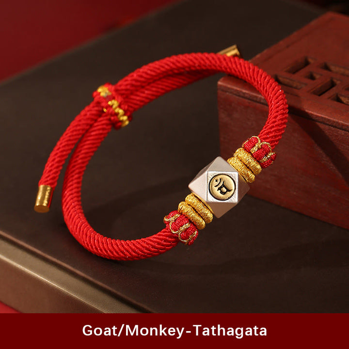 Buddha Stones 999 Sterling Silver Chinese Zodiac Natal Buddha Red Rope Luck Strength Handcrafted Kids Bracelet