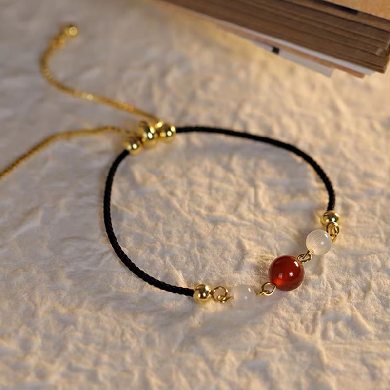 Buddha Stones Red Agate Cat Eye Braided String Confidence Bracelet