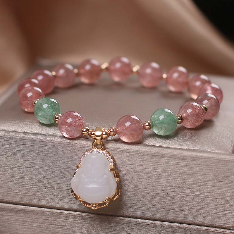 Buddha Stones Natural Strawberry Quartz Jade Protection Healing Bracelet