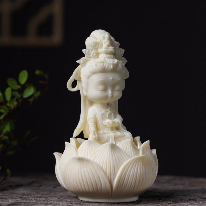 Buddha Stones Mini Ivory Fruit Kwan Yin Avalokitesvara Lotus Wealth Desk Decoration