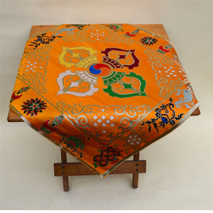 Flower Endless Knot Prayer Altar Mat Healing Meditation 8 Auspicious Symbols Mat Table Runner