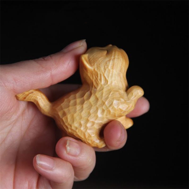 Buddha Stones Mini Thuja Sutchuenensis Boxwood Cute Cat Kitten Carved Prosperity Decoration