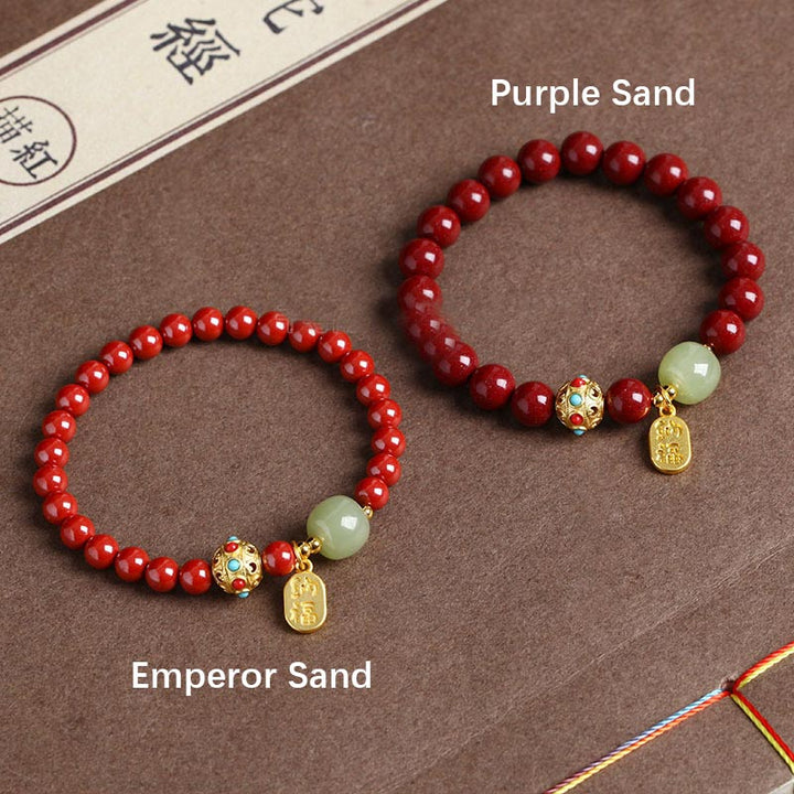 Buddha Stones Cinnabar Green Aventurine Fortune Protection Charm Bracelet