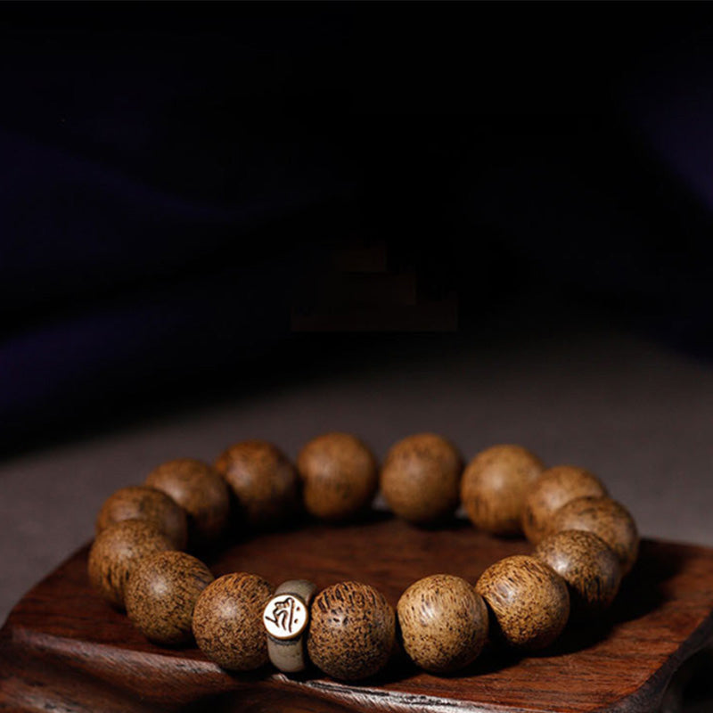 Buddha Stones Chinese Zodiac Natal Buddha Natural Agarwood Silver Peace Calm Bracelet