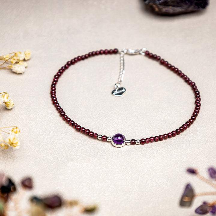 Buddha Stones Garnet Amethyst Purification Calm Anklet