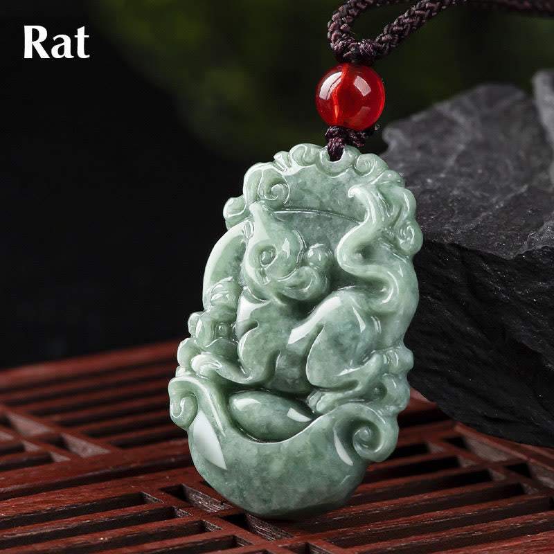 Buddha Stones Natural Jade 12 Chinese Zodiac Prosperity Necklace Pendant