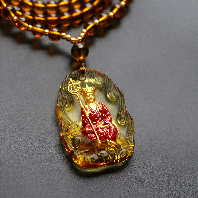 Buddha Stones Ksitigarbha Buddha Liuli Crystal Compassion Amulet Necklace Pendant