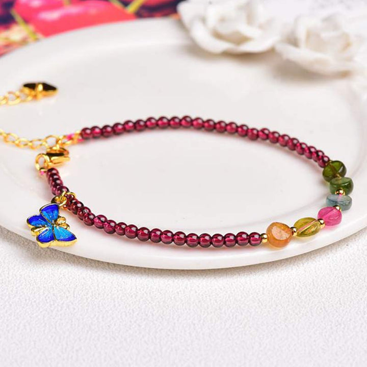 Garnet Tourmaline Butterfly Protection Bracelet Anklet