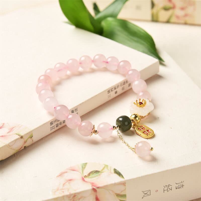 Buddha Stones Natural Pink Crystal Jade Flower Warm Love Bracelet