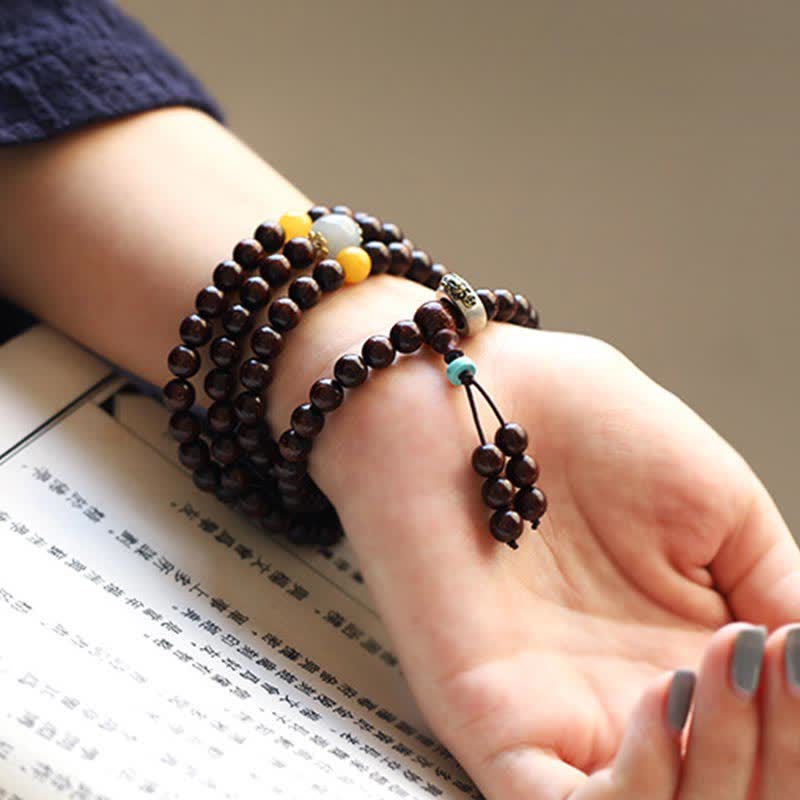 Buddha Stones 925 Sterling Silver Indian Small Leaf Red Sandalwood Hetian Gray Jade Amber Gold Star Bracelet